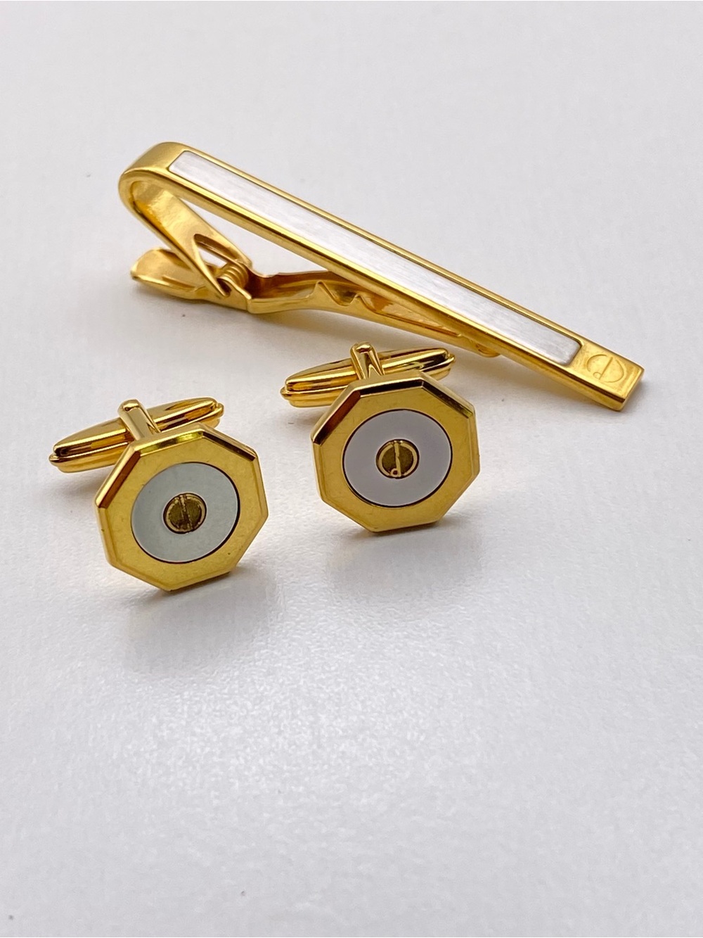 Dunhill  Gold Plated Octagonal Cufflinks and tie clip set